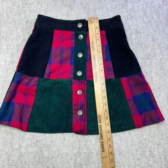 Vintage Mona Mode Suede Wool Plaid Button Front A-Line Skirt Size 10‎ Patchwork - Picture 3 of 7